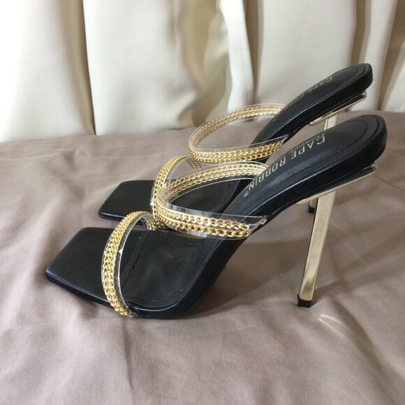 NEW Cape Robbin Clear Stiletto Heels Sandals Slip On Gold Enya 9 - Picture 5 of 6